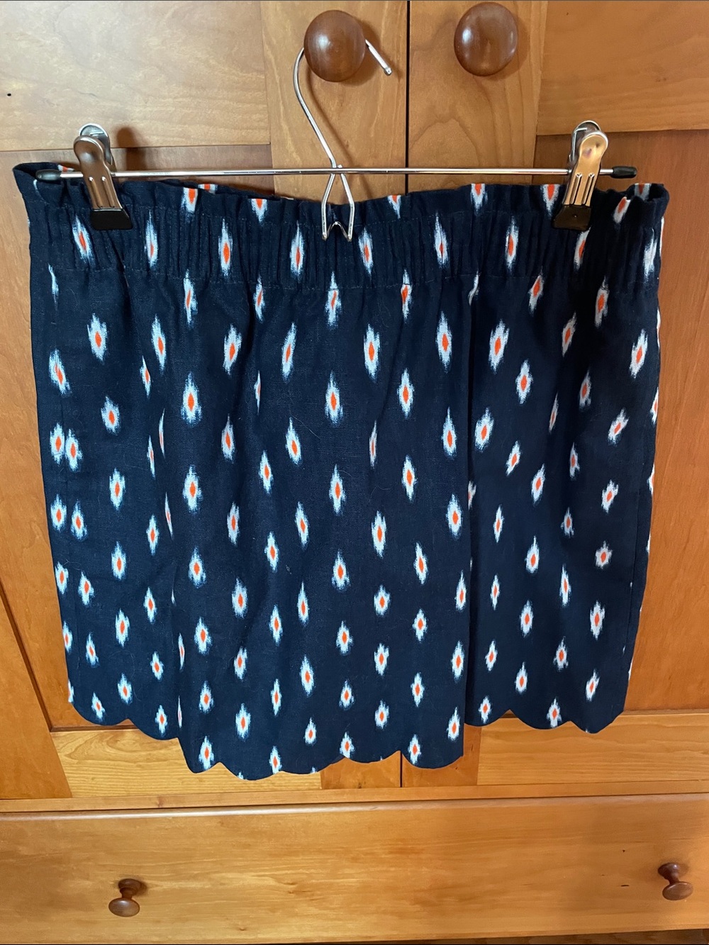 J. Crew Navy Ikat Mini Skirt with Orange Accents